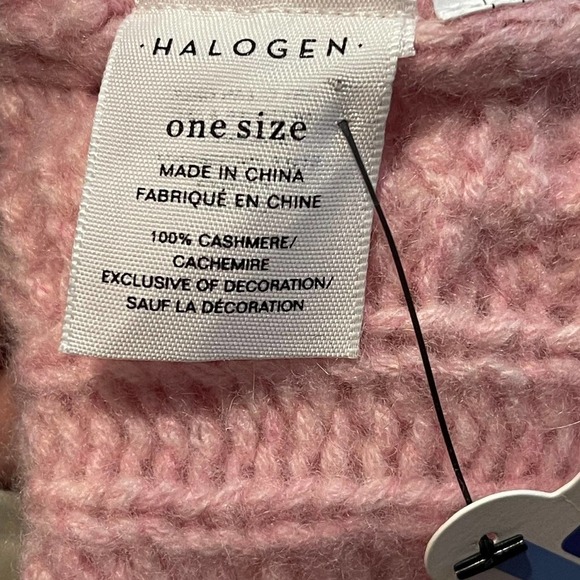 NEW Halogen 100% Cable Knit Cashmere Pompom Beanie Pink One Size main image 9